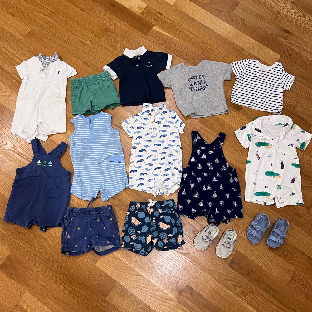 Janie and Jack, GAP, Little Me Baby Boy Onesies & Sets (9 month size) + 2 Shoes